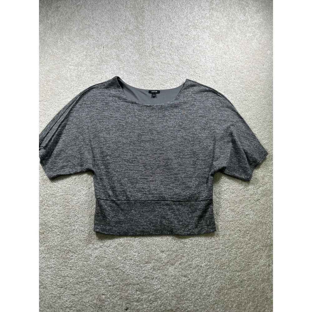 Apt 9 Shirt Womens Medium Metallic Cropped Pullover Top Sparkle Short Sleeve